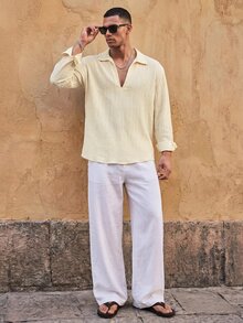 HIMLAND Camisa de unicolor casual versátil para uso diario para hombres - Albaricoque - Ver 4