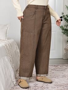 EMERY ROSE EMERY ROSE Plus 1pc High Waist Tapered Leg Jeans Fall/Winter - Brown - View 4