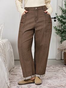 EMERY ROSE EMERY ROSE Plus 1pc High Waist Tapered Leg Jeans Fall/Winter - Brown - View 9