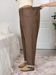EMERY ROSE EMERY ROSE Plus 1pc High Waist Tapered Leg Jeans Fall/Winter - Brown - View 7