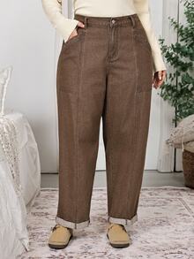 EMERY ROSE EMERY ROSE Plus 1pc High Waist Tapered Leg Jeans Fall/Winter - Brown - View 8