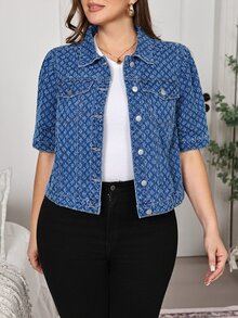EMERY ROSE EMERY ROSE Plus Size Summer Casual Baggy Traditional Western Petal Sleeve Denim Top Fall/Winter Going Out Evening Beach Formal Vacation Birthday Blue White - Blue - View 2