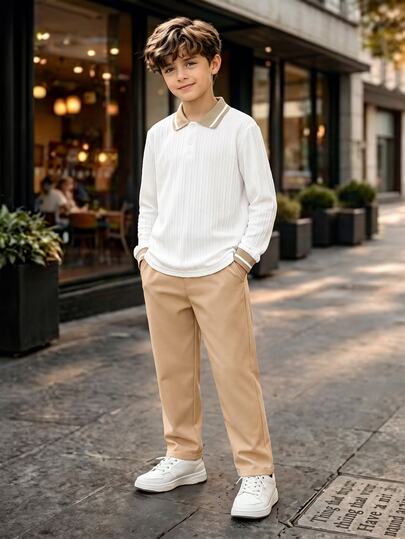 2pcs Tween Boy Gentleman Polo & Trousers For Birthday, Wedding, Christening & Back To School