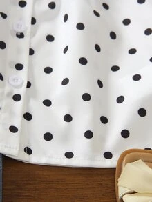 SHEIN Elladie kids 女童2件套套裝，甜美波點蕾絲荷葉領無袖鈕扣上衣 & 刺繡下擺牛仔寬腿褲套裝，夏季日常穿搭 - 白色 - 查看 6