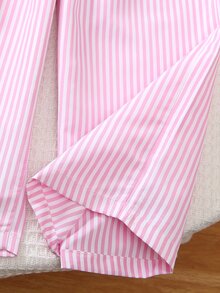 SHEIN Young Girls Light Yellow Short Sleeve Top With Pink Striped Wide Leg Pants, 2-Piece Set Suitable For Outings, Travel And Back To School Season - Pink - View 8