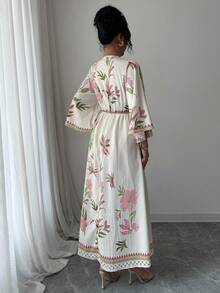 Yasmyna 女士花卉印花优雅长袖连衣裙 - 粉色 - 查看 2