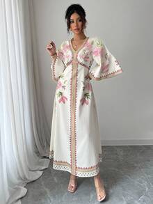 Yasmyna 女士花卉印花优雅长袖连衣裙 - 粉色 - 查看 6