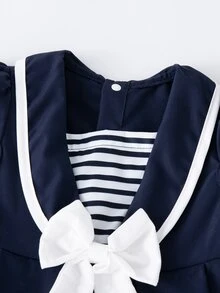 Souflis Souflis Gaun Bayi Perempuan Bow Depan Striped - Navy Blue - View 5
