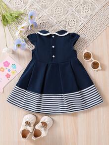 Souflis Souflis Gaun Bayi Perempuan Bow Depan Striped - Navy Blue - View 2