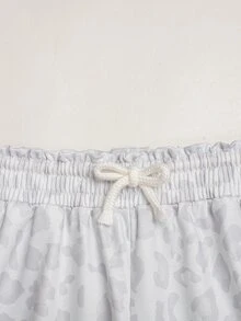 SHEIN Tween女孩運動休閒褲 春夏秋冬新款 針織豹紋拼接織帶 寬腿運動褲 休閒百搭 修身低腰彈性腰鬆寬腿褲 配色拼接款 - 彩色 - 查看 2