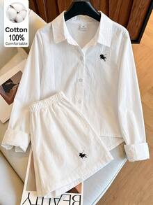 SHEIN Elladie kids 2件組少女不對稱領長袖襯衫，休閒學院風，適合四季穿著 - 白色 - 查看 4