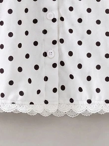 SHEIN Elladie kids 女童彼得潘領蕾絲公主袖波點短袖鈕扣襯衫，棉混紡面料新款時尚上衣，度假旅行必備，適合日常、休閒與派對時尚穿搭 - 白色 - 查看 8