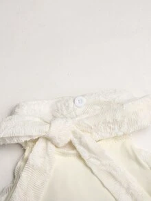 SHEIN 青少年女孩掛脖繫帶抓皺時尚度假旅行洋裝 - 杏色 - 查看 5