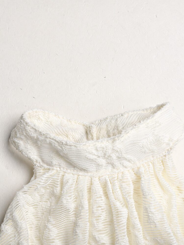 SHEIN Kids Teen Girl Elegant Lace Back Bow Halter Neck Tie Ruched Fashion Vacation Travel Dress, Holiday Dress Summer Ivory Lace Dress, Summer Vacation - Apricot - View 4