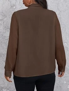 SHEIN Privé 大尺碼秋季女式襯衫 - 咖啡棕 - 查看 3