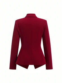 SHEIN Clasi Women's Burgundy All Black Metal Button Waist-Cinching Long Sleeve Blazer Straight Leg Pants 2 Pieces Set Business Professional Summer - Multicolor - View 13