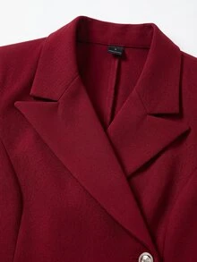 SHEIN Clasi Women's Burgundy All Black Metal Button Waist-Cinching Long Sleeve Blazer Straight Leg Pants 2 Pieces Set Business Professional Summer - Multicolor - View 14
