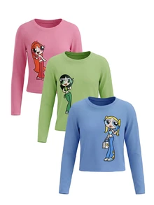 THE POWERPUFF GIRLS X DAZY Áo thun cho bé gái trẻ mùa thu - Nhiều màu - Xem 1