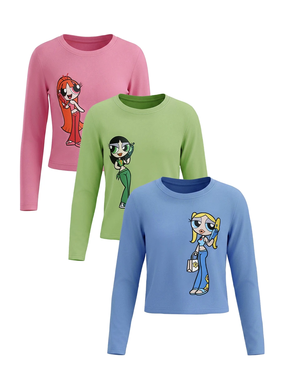 THE POWERPUFF GIRLS X DAZY Áo thun cho bé gái trẻ mùa thu - Nhiều màu - Xem 1