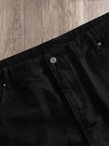 Manfinity Joysei Plus Size Men's Solid Color Simple Flared Jeans - Black - View 3