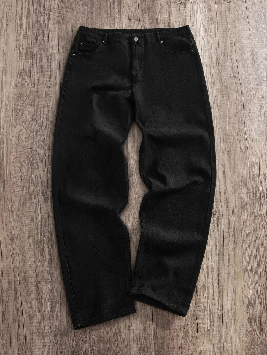 Manfinity Joysei Plus Size Men's Solid Color Simple Flared Jeans - Black - View 1