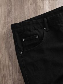 Manfinity Joysei Plus Size Men's Solid Color Simple Flared Jeans - Black - View 4