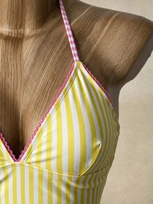 Swim Mod 夏季甜美櫻桃格紋比基尼背心套裝 - 彩色 - 查看 6
