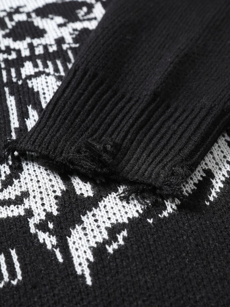 Manfinity EMRG Men's Halloween Fashion Jacquard Crew Neck Long Sleeve Versatile Sweater For Daily Wear, Casual Vacation Holiday, Dining And Gathering,Y2K Fall&Winter - Black - View 5
