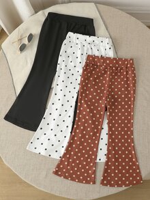 SHEIN Genkimix Kids 3-Pack Girls' Black And Polka Dot High-Waisted Flared Pants, Suitable For Daily Wear In Spring And Autumn And Back-To-School Season, Girls' Flared - Multicolor - View 3