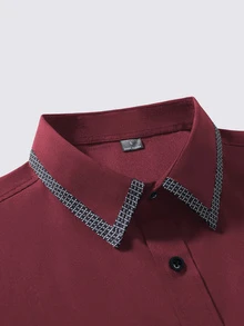Manfinity Mode Men's Patchwork Plaid Short Sleeve Single-Breasted Casual Shirt - Burgundy - View 4