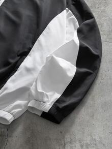 AXEPEAK Men's Autumn Casual Streetwear Active Colorblock Patchwork Jacket Boxing Vacation Black And White Zip Jacket, For Spring, Outdoor - Black and White - View 4