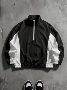 AXEPEAK Men's Autumn Casual Streetwear Active Colorblock Patchwork Jacket Boxing Vacation Black And White Zip Jacket, For Spring, Outdoor - Black and White - View 6