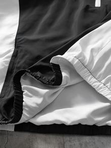 AXEPEAK Men's Autumn Casual Streetwear Active Colorblock Patchwork Jacket Boxing Vacation Black And White Zip Jacket, For Spring, Outdoor - Black and White - View 7