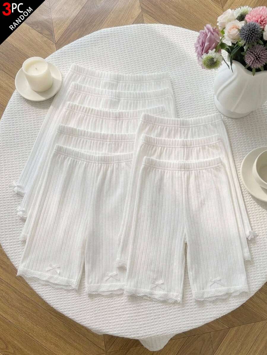 Tween Girl Bow Decor White Leggings 3pcs/Set - White - View 1
