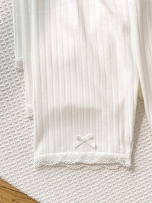 Tween Girl Bow Decor White Leggings 3pcs/Set - White - View 3