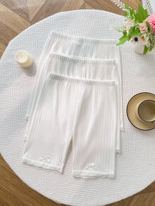 Tween Girl Bow Decor White Leggings 3pcs/Set - White - View 5