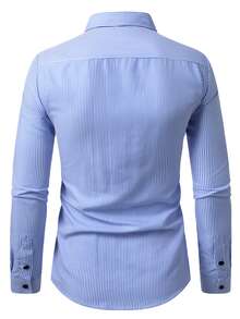 Manfinity Mode Men's Formal Casual Streetwear Versatile Commute Striped  Patchwork Long Sleeve Shirt - Blue and White - View 2