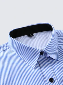Manfinity Mode Men's Formal Casual Streetwear Versatile Commute Striped  Patchwork Long Sleeve Shirt - Blue and White - View 4
