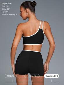 Fluxe Women's Colorblock One-Shoulder Top And Shorts Casual Athleisure Active Modest Daily Yoga Sports Set Gym Workout Black And White Summer - Black - View 5