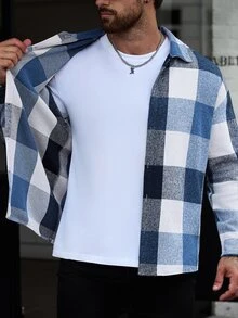 Manfinity CasualCool 男士格紋單排扣休閒百搭日常旅行襯衫 - 彩色 - 查看 9