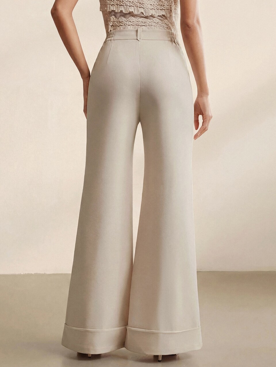 Anewsta Commuting Minimalist Casual Elegant Versatile Pants, Autumn Comfortable Modern Flared Beige Button Women's Suit Pants Brunch Office Business Work