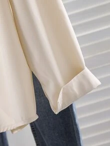 SHEIN 青少年女孩休閒時尚梭織布襯衫，寬鬆版型，舒適，適合春、夏、秋季，日常通勤、派對、購物 - 杏色 - 查看 7