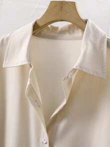 SHEIN 青少年女孩休閒時尚梭織布襯衫，寬鬆版型，舒適，適合春、夏、秋季，日常通勤、派對、購物 - 杏色 - 查看 3