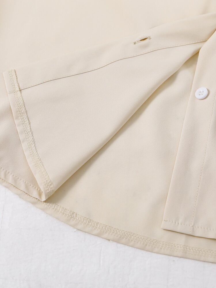 SHEIN Teen Girls Casual Fashion Woven Fabric Shirt, Loose Fit, Comfortable, Suitable For Spring, Summer, Autumn, Daily Commute, Party, Shopping - Apricot - View 5