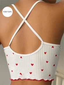 SHEIN Heart Print Lettuce Trim Bow Front Cami Pajama Sleep Top - White - View 2