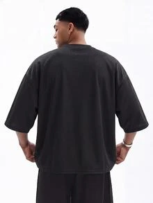NORVETH Kaos Pria Longgar Leher Bulat Lengan Pendek dengan Cetakan Angka, Kaos Grafis Musim Panas Gaya Streetwear - Hitam - View 3