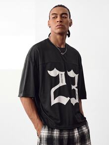 NORVETH Kaos Pria Longgar Leher Bulat Lengan Pendek dengan Cetakan Angka, Kaos Grafis Musim Panas Gaya Streetwear - Hitam - View 4