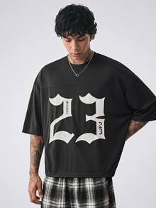 NORVETH Kaos Pria Longgar Leher Bulat Lengan Pendek dengan Cetakan Angka, Kaos Grafis Musim Panas Gaya Streetwear - Hitam - View 1
