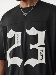 NORVETH Kaos Pria Longgar Leher Bulat Lengan Pendek dengan Cetakan Angka, Kaos Grafis Musim Panas Gaya Streetwear - Hitam - View 5