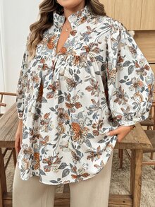 SHEIN CURVE+ 大尺碼女款花卉印花休閒百搭日常穿著襯衫 秋季 - 彩色 - 查看 5